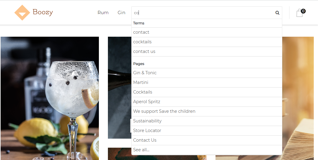 Example of usage of the content search