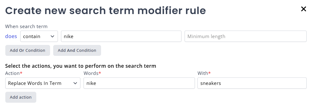 Search term modifier conditions
