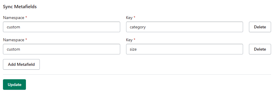 Example setup of syncing Metafields