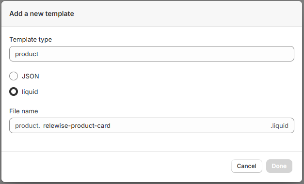 Create a new product template in Shopify