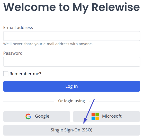 SSO on the My Relewise login page
